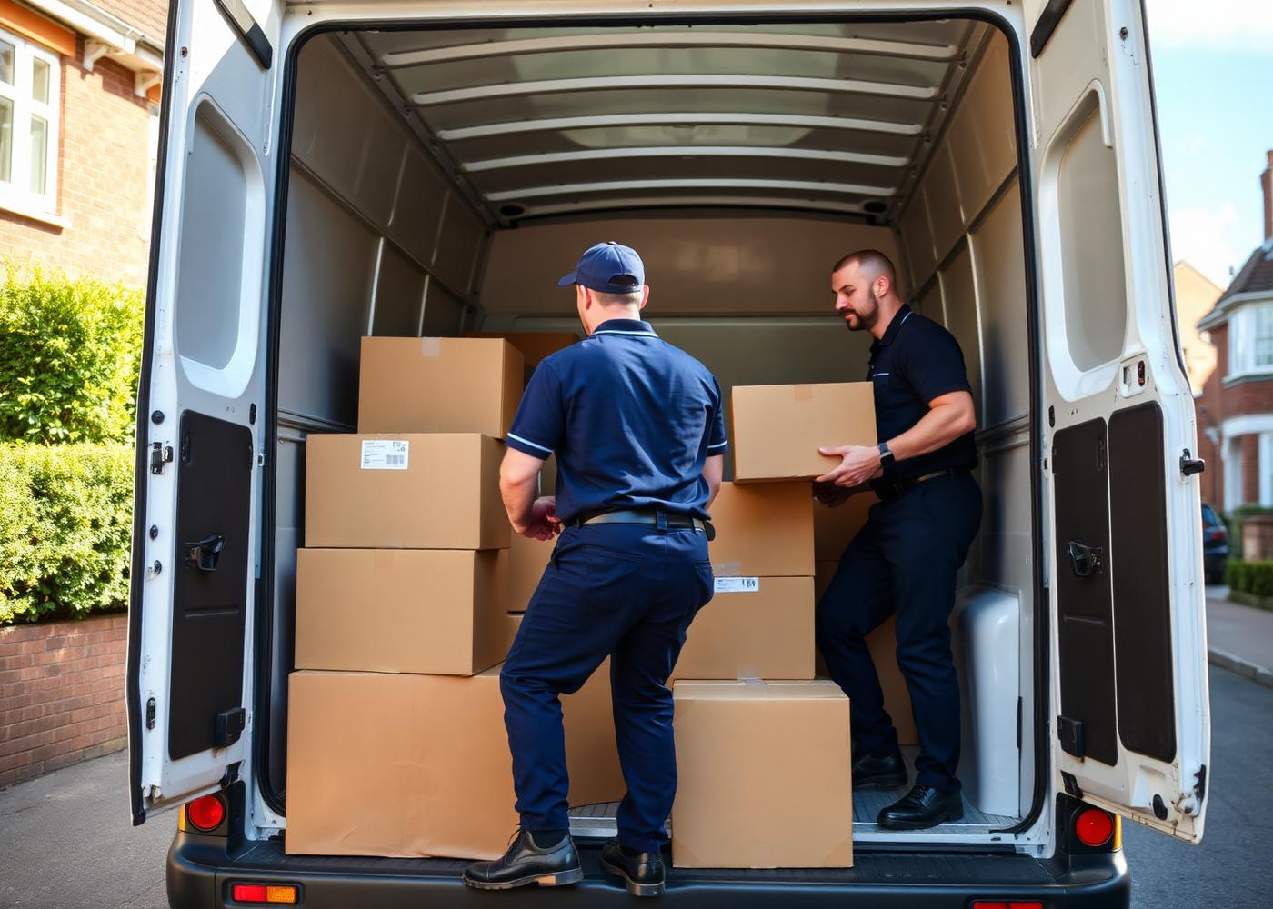 Davidson Removals uniformed movers loading boxes into the van